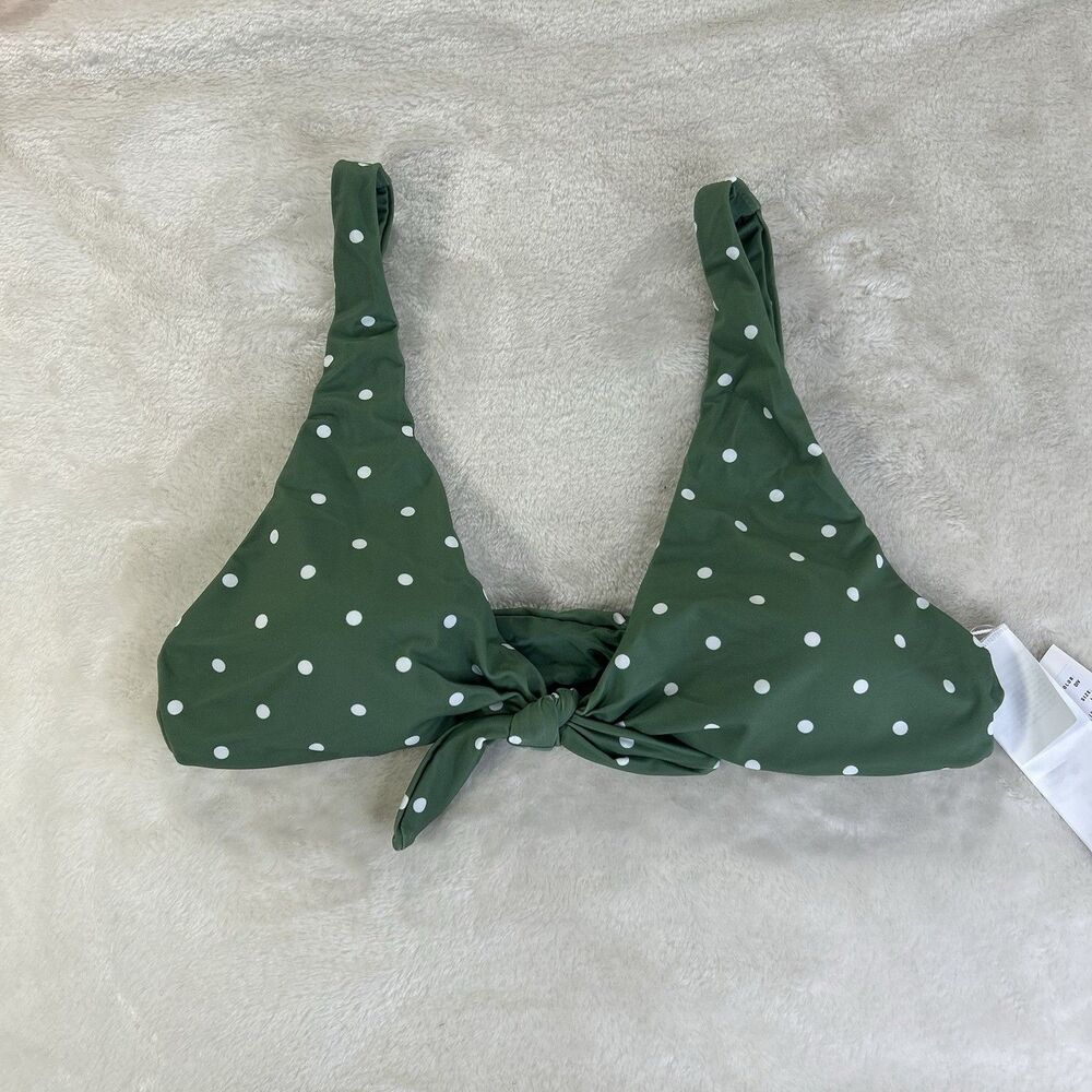 RVCA Womens Bikini Top Size Large 12 Tie Front Bralette Green Polka Dot